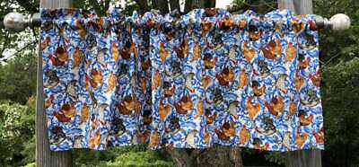 #ad Rooster Chicken Valance Blue amp; White Farmhouse Kitchen Window Curtain Topper $18.99