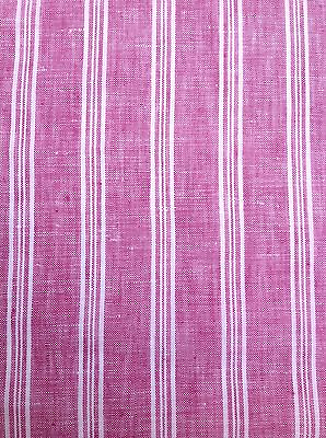 #ad 100% Linen Fabric Yarn Dyed Stripe and Coordinated Solid Color Hot Pink $8.95