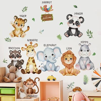 #ad Large Safari Animals Educational Wall Decals Jungle Animals Wall Stickers Lion P $12.22