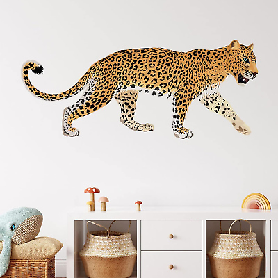 #ad Yellow Cheetah Wall Stickers Removable Jungle Animal Leopard Wall Decals Feli... $13.99