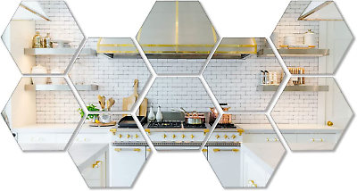 #ad 10 Pieces Hexagonal Wall Mirror Glass Mirror Mirrors Home Decor for Living Room $40.84