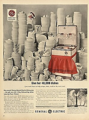 #ad 1962 Vtg Print Ad GE Dishwasher Santa Claus Christmas Retro Kitchen Wall Art $16.45