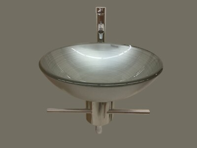 #ad Modern Small 16quot;Bathroom Vanity Glass Silver Gray Vessel Sink Steel Pedestal Set $329.00