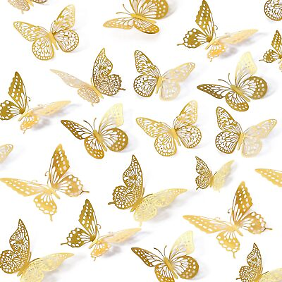 #ad SAOROPEB 3D Butterfly Wall Decor 48 Pcs 4 Styles 3 Sizes Gold Butterfly $15.00