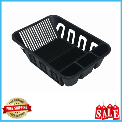 #ad 2 Pcs Plastic Kitchen Sink Dish Drying Rack W Slide Out Drip Drainer Tray Black $8.99