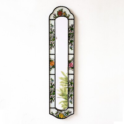 #ad Long Narrow Hanging White mirror home wall Peruvian painting on glass mirror $219.90
