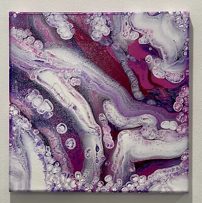 #ad Original Abstract Acrylic Fluid Art Painting 12quot;x12quot; Signed Canvas Modern ART $21.25