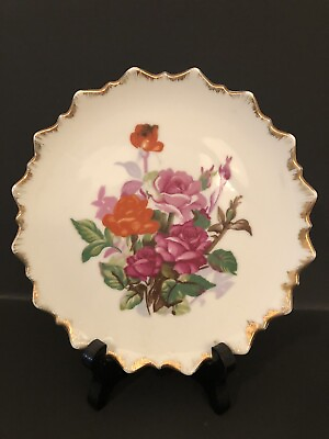 #ad #ad Vintage Wall Plaque Collector Kitchen Plate Gold Trim Floral Rose Dark Pink 7quot; $10.00