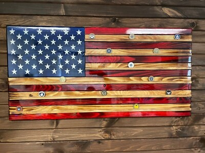 #ad size 19 x 36 inch Challenge Coin Display Wooden American Flag Home Display $162.00