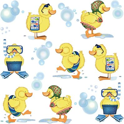#ad Little Yellow Ducks Wall Stickers Kids Bathroom Removable Vinyl Wall Art Decals $26.96