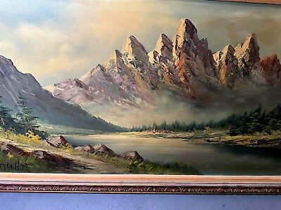 #ad Vintage original acrylic paintings on canvas signed Mountain And Forest 48x24 $1700.00
