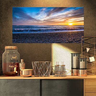 #ad Designart PT10662 32 16 Cloudy Sky with Bright Full Yellow Sun Beach Canvas W... $54.69