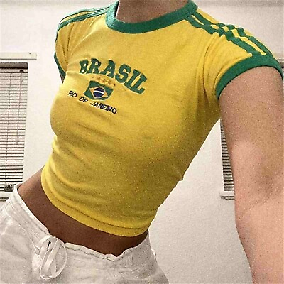 #ad Brazil Yellow Vintage Crop Top Small Summer BabyTeeFestival StreetwearBrasil🇧🇷 $29.99
