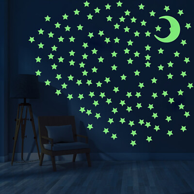 #ad 200 pcs Pack Glow In The Dark 3D Stars Moon Stickers Bedroom Wall Room Decor DIY $9.35