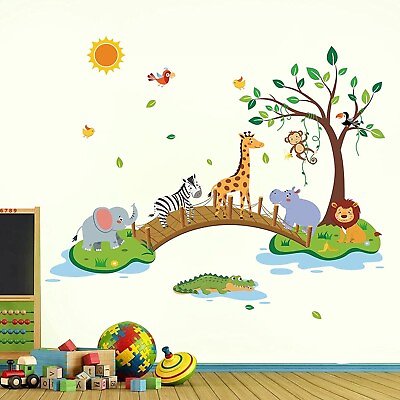 #ad WALL STICKER ANIMALS DECAL TREE JUNGLE VINYL MURAL ART KIDS BEDROOM HOME DECOR $25.99