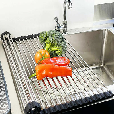 Kitchen Stainless Steel Sink Drain Rack Roll Up Dish Rack Food Drying Mat US $8.99
