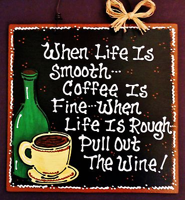 #ad #ad COFFEE amp; WINE Life Smooth Rough SIGN Kitchen Wall Hanger Plaque Kitchen Home $13.00