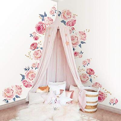 #ad Pink Rose Wall Stickers Removable Flower Wall Decals Bedroom Living Room Wall Ar $25.26