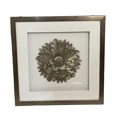 #ad floral art work wall metal white mat silver frame19.5x19.5quot; shadow frame READ $42.00