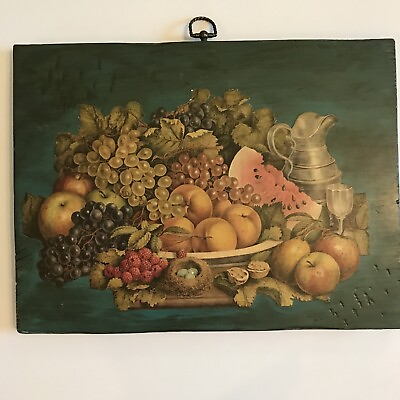 #ad Vintage Decoupaged Wall Decor for Kitchen Basket of Fruit Nicely Done 15.5x11.5 $26.99