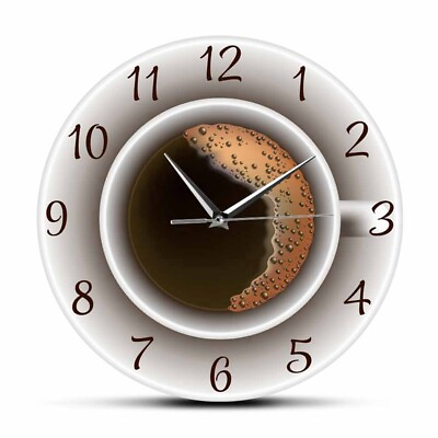 #ad Cup of Coffee with Foam Decorative Silent Wall Clock Kitchen Decor Coffee2655 AU $25.83