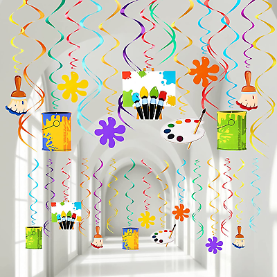 #ad 54 Pieces Art Party Decorations Hanging Swirls Painting Party Hanging Decoration $21.54