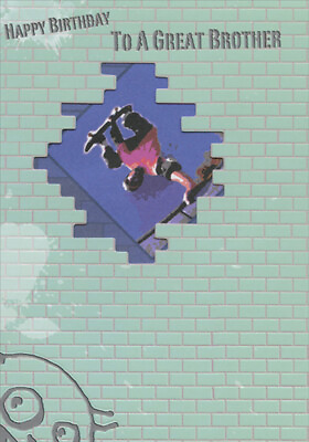 Skateboarder Die Cut Window in Brick Wall Teen Teenage Brother Birthday Card $3.79