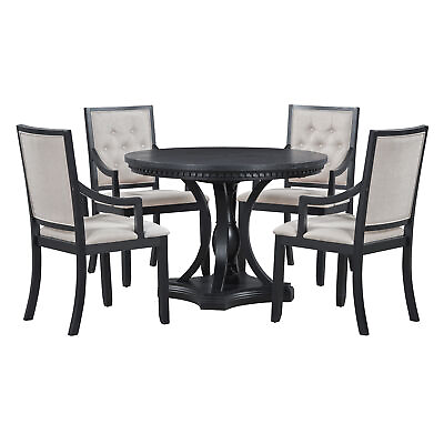 #ad 5 Piece Counter Height Dining Round Extendable Table Set Rustic For Dining Room $912.27