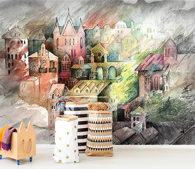#ad #ad 3D Cute Town Watercolours 42 Wall Paper Wall Print Decal Wall Deco Indoor Murals $39.99