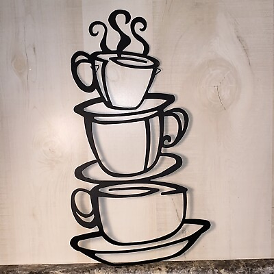 #ad GREAT FOR YOUR KITCHEN COFFEE SHOP BLACK METAL COFFEE CUPS WALL HANGING $15.00