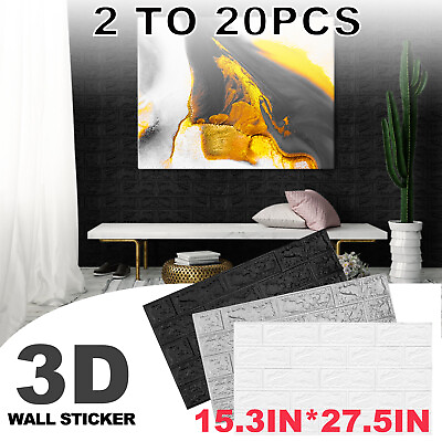#ad 2 20 PCS 3D Foam Wall Stickers Stone Brick Wall Panel Peel Stick Wallpaper Decor $36.99