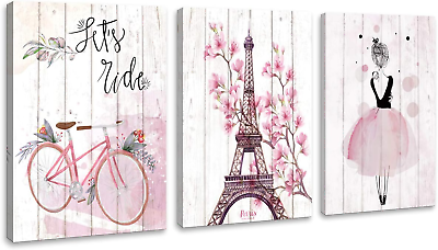 #ad #ad Paris Eiffel Tower Wall Decor Bicycle for Girls Bedroom Pink Paris Room Decor Pa $52.02