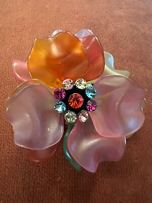 #ad Vintage Flower Brooch Colorful Cellulose Acetate Petals Rhinestone Center $30.00