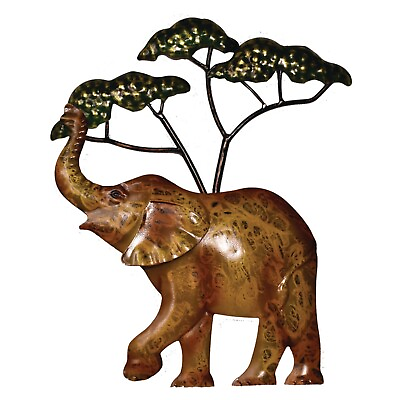 #ad METAL ELEPHANTS TREE WALL ART Metal Sculpture African Wildlife $33.95