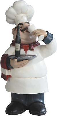 #ad 14.25 Inch Chef Serving and Drinking Wine Figurine $65.81