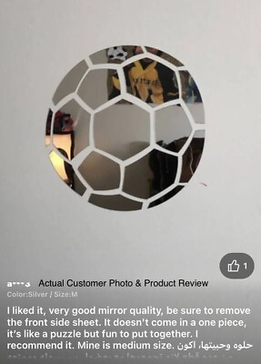 #ad NEW 8” Silver 3D Soccer Ball Football Mirror Wall Decor Acrylic Stickers Set $22.99