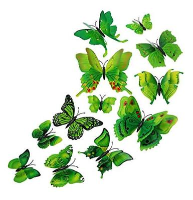 #ad #ad 12PCS Double Wings 3D Butterfly Wall Stickers Decals DIY Art Crafts Green $13.13