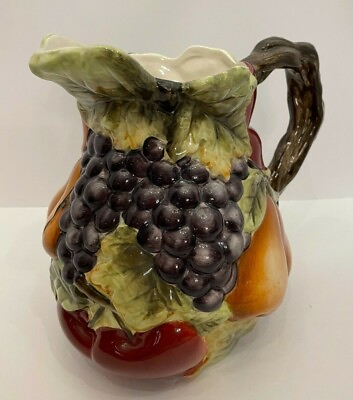 #ad Home Interiors Sonoma Villa Fall Fruit Pitcher Hand Painted Glazed Earthenware $69.99