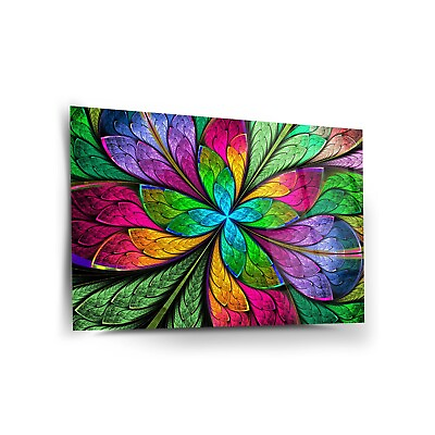 #ad Colorful Leaves Tempered Glass Wall Art Easy Installation Fade Proof Decor $99.00