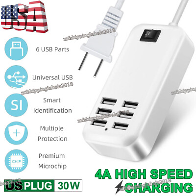 6 Port USB Hub Fast Wall Charger Station Multi Function Desktop AC Power Adapter $8.67