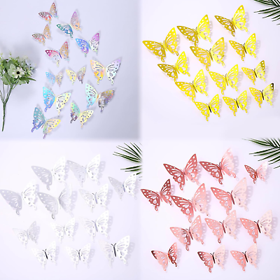 #ad 3D Butterfly Wall Decor 48 Pcs 4 Styles 4 Colors 3 SizesGold Silver Laser Rose $12.82