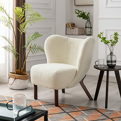 #ad Modern Accent Chair with Wingback Lambskin Sherpa Tufted Side Chair Barrel Chair $334.99