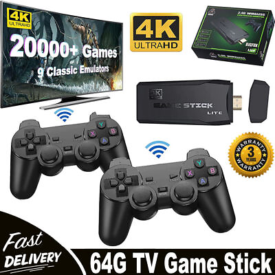 #ad Video Game Console Retro 40000 Games TV Stick 64G 4K HDMI 2Wireless Controllers $22.99