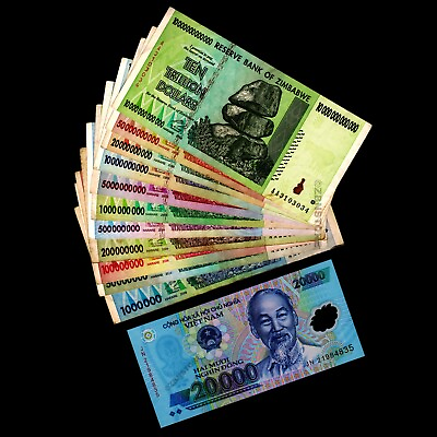 #ad 1 Million to 10 Trillion Zimbabwe Dollars 20000 Vietnam Dong Banknotes w COA $54.99