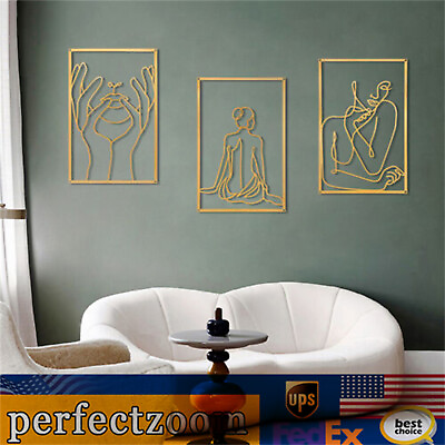 #ad Set of 3 Gold Wall Art Decor Metal Wall Art Modern Abstract Hanging Sculpture $22.80