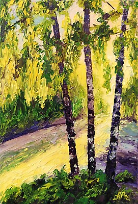 #ad Birch Tree Painting Original Artwork Tree Wall Art Canvas Oil Painting 12x8 in $73.00