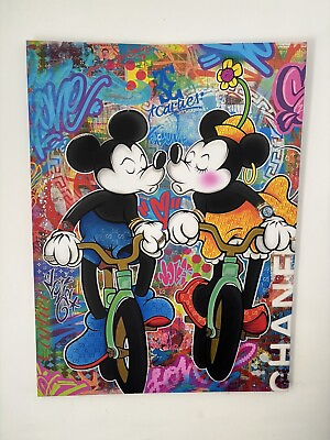 #ad Vintage Love Mickey amp; Minie Cartoon Wall Art Framed Canvas Print 48”X36” $250.00