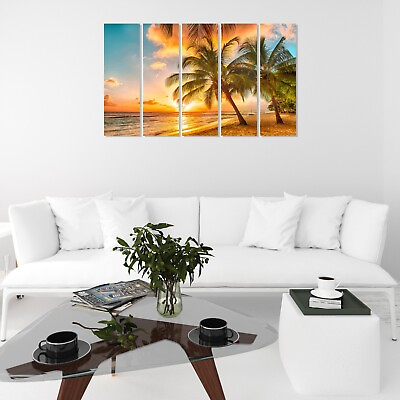 #ad #ad SUNSET ON BEACH Wall Art UV Print 5mm Sunboard 5 Panel Home Office Wall Decor $22.49