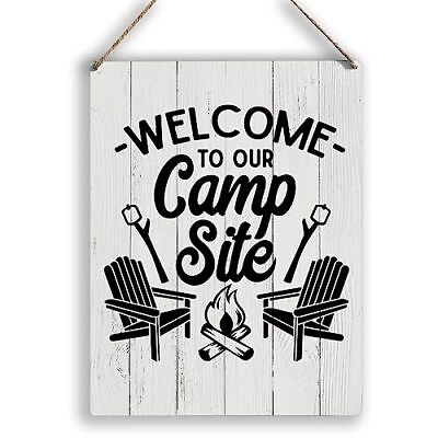 #ad Camping Wooden Rustic Signs Home Wall Decor Country Welcome to Our Camp Site ... $20.38