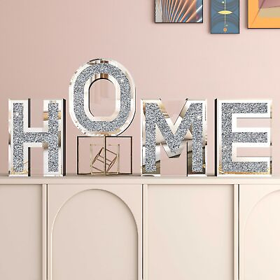 #ad SHYFOY Home Letter Sign Mirrored Wall Decor 6.7L x 7.8W Crushed Diamond Home... $156.49